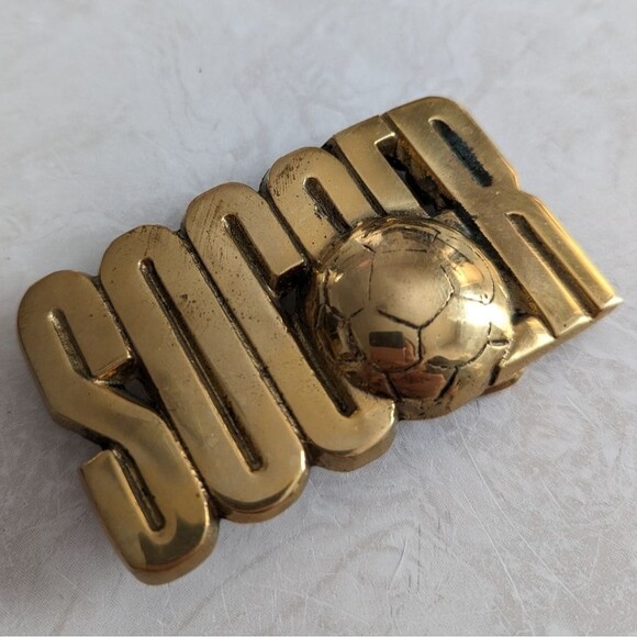 Vintage 1970s Brass Soccer Belt Buckle by Baron Buckle - Picture 5 of 6